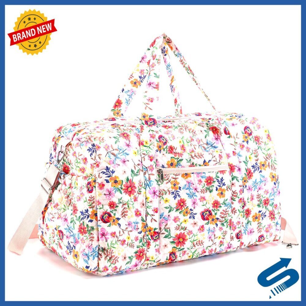 Large Quilted Travel Duffle Bag with Zipper Pockets Portable Gym Weekender